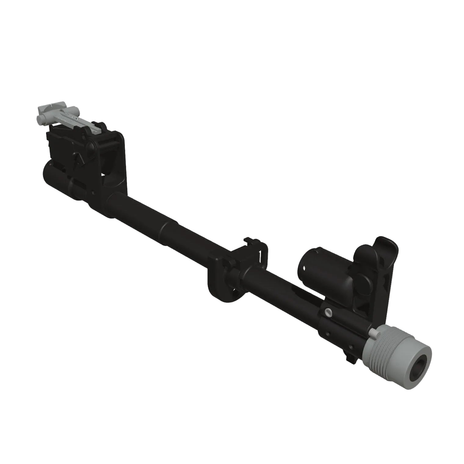 Black metal linkage mechanism on a gray background